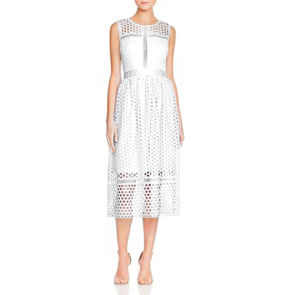 AQUA Circle Lace Illusion Midi Dress